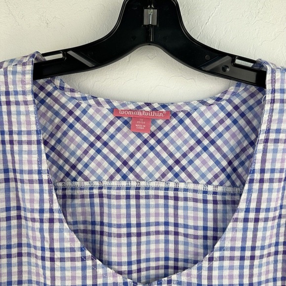 Woman‎ Within Button Up Shirt Womens Short Sleeve Gingham Purple Blue 1X 22/24 - Picture 5 of 10